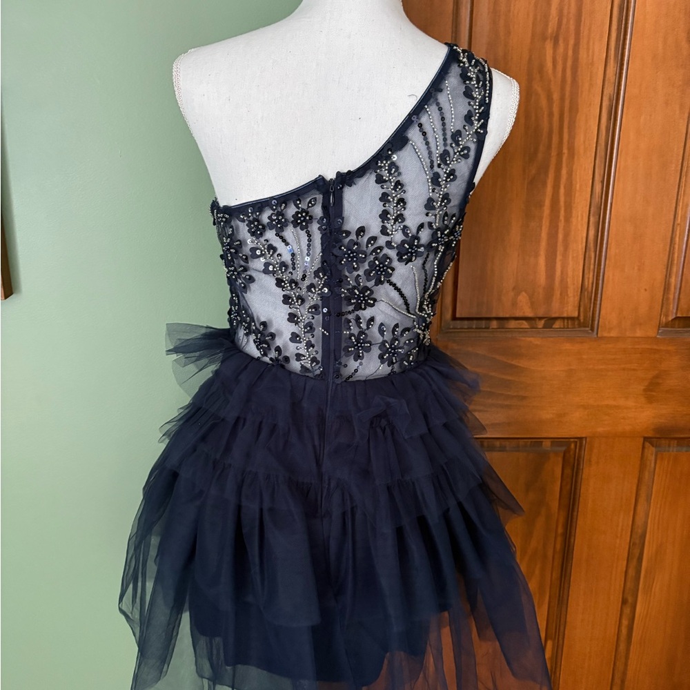 Navy Beaded Tulle Party Dress - Picture 3 of 5
